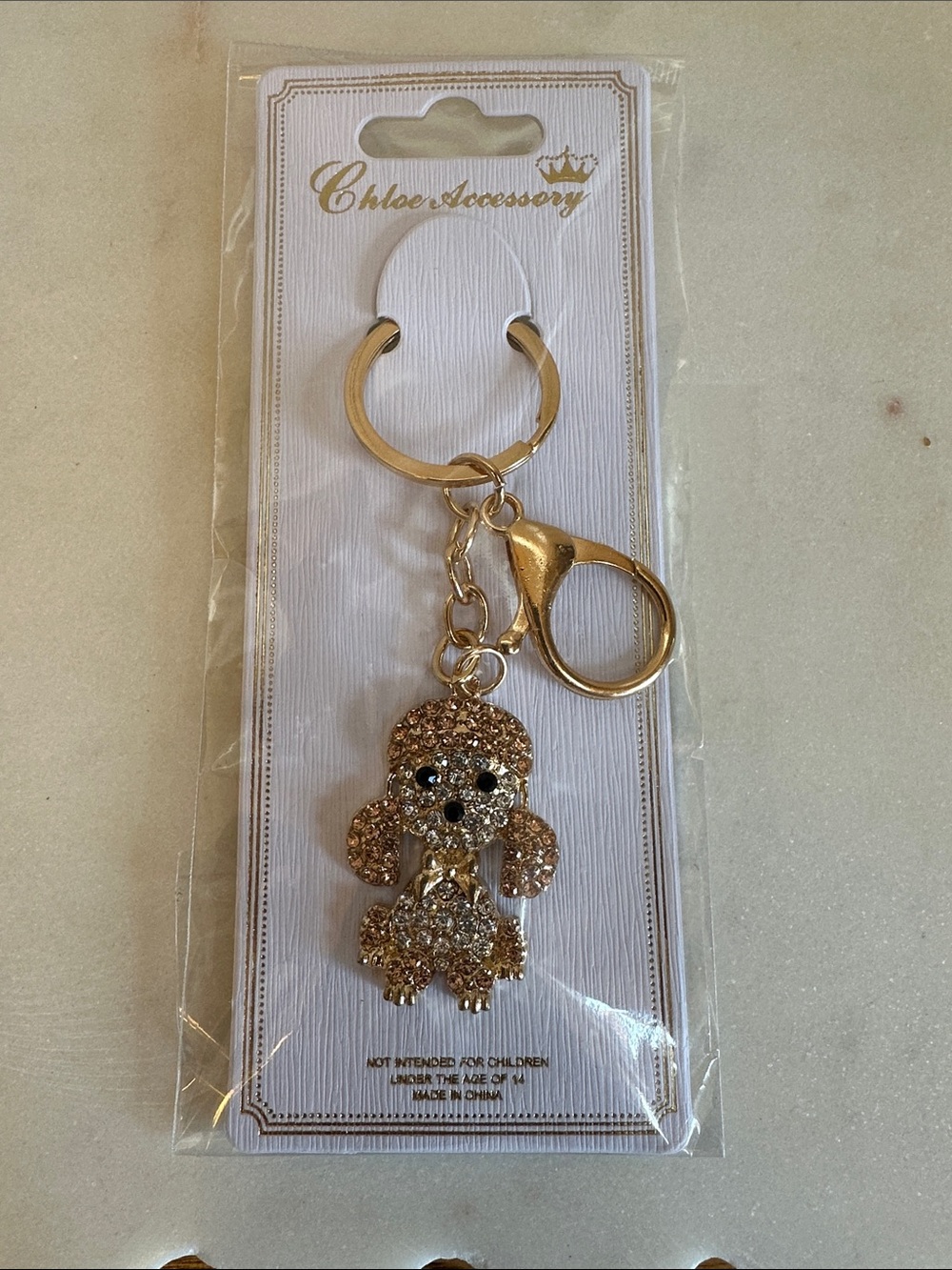 Gold Tone Poodle Keychain - Sparkling Dog Charm